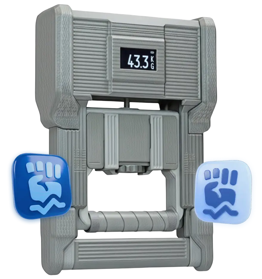 DEXDIA GX device image with 3D app icons of GripMeter apps