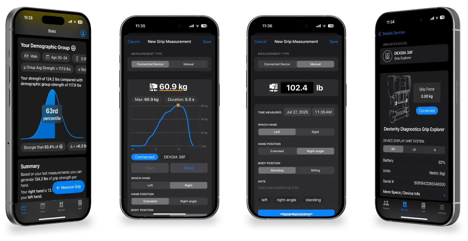 Example screenshots of the GripMeter app